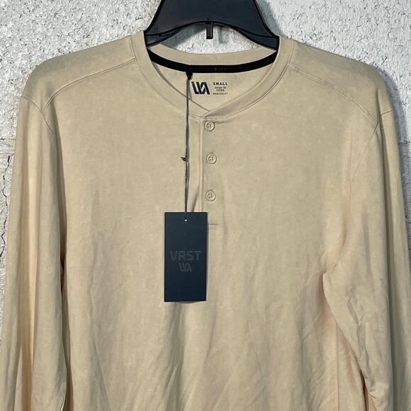 VRST Men's Essential Henley Long Sleeve T-shirt, light sand , small - Picture 7 of 7